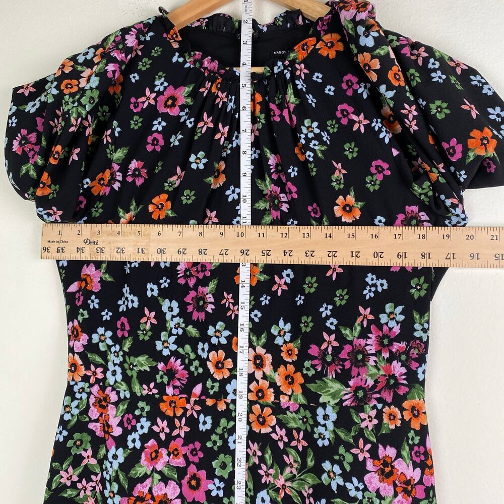Maggy London Kiri Black Floral Midi Dress Long Sleeve A Line 12 - Picture 15 of 16